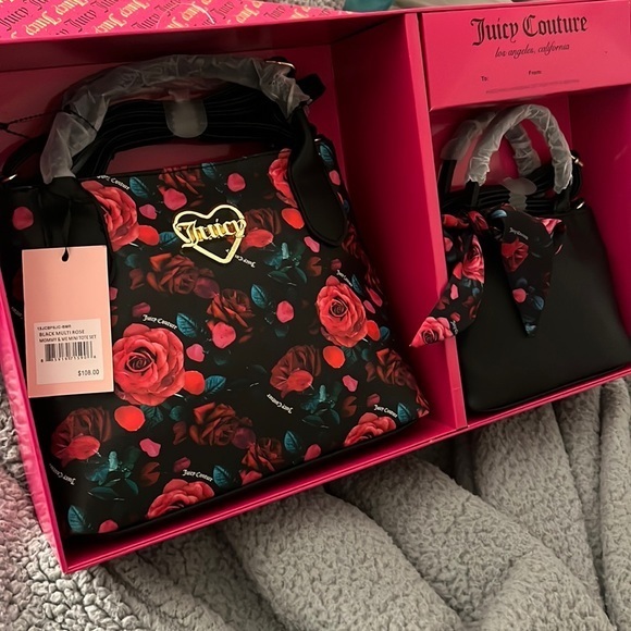 Juicy Couture Handbags - 🆕 Juicy Couture Black Multi Rose Mommy & Me Tote Set